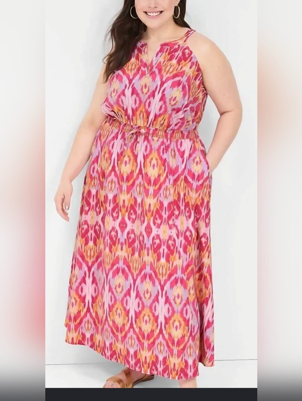 Sexy Lane Bryant Pink and Yellow Maxi Dress NWT Summer Wedding Guest. Vacation.